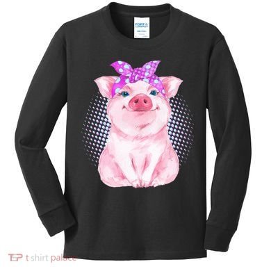 Cute Bandanna Pig Kids Long Sleeve Shirt