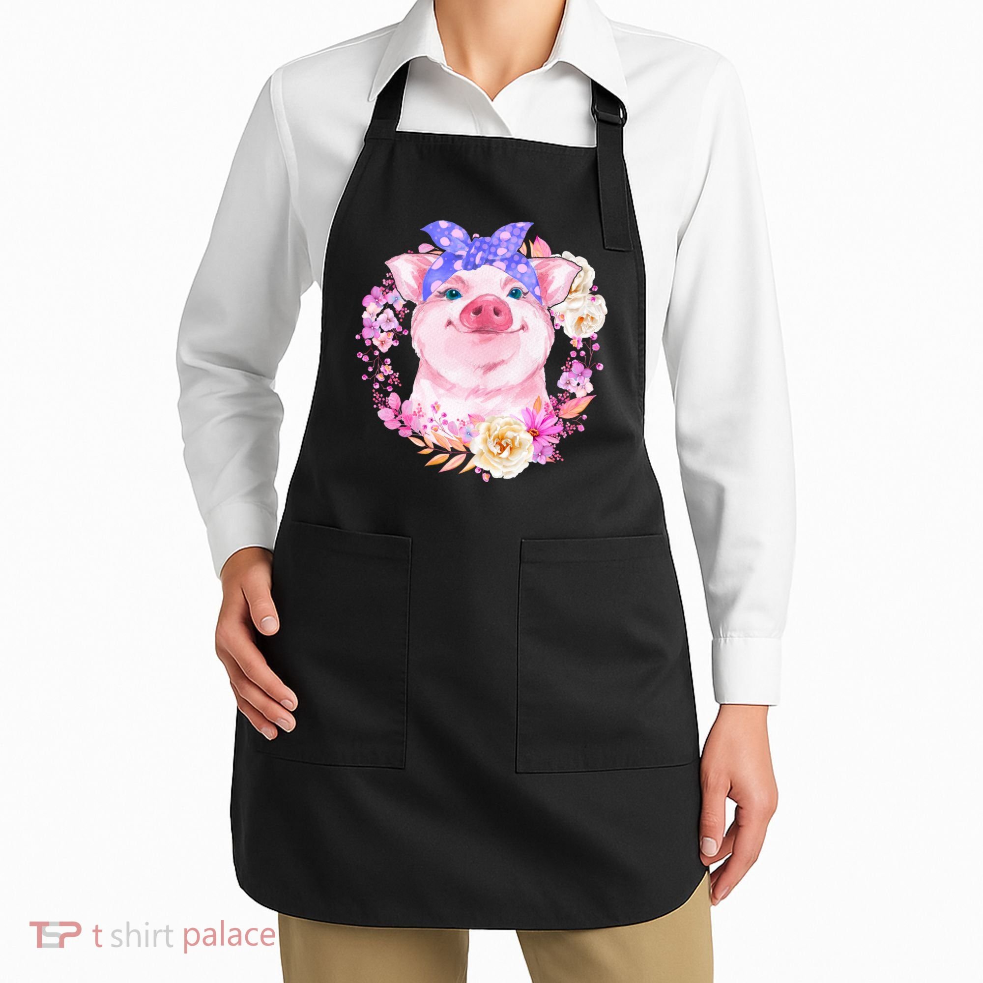 Cute Bandanna Pig Floral Apron