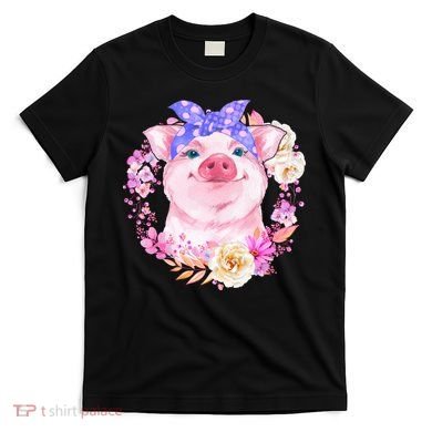 Cute Bandanna Pig Floral T-Shirt