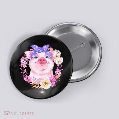 Cute Bandanna Pig Floral Button