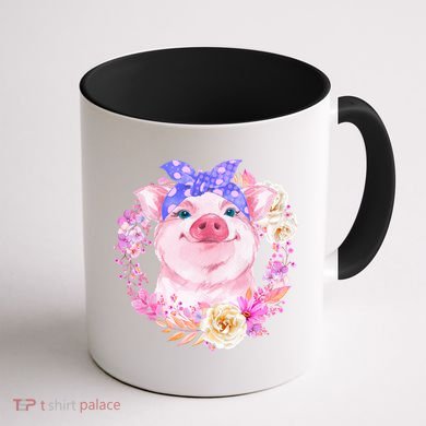 Cute Bandanna Pig Floral Coffee Mug back