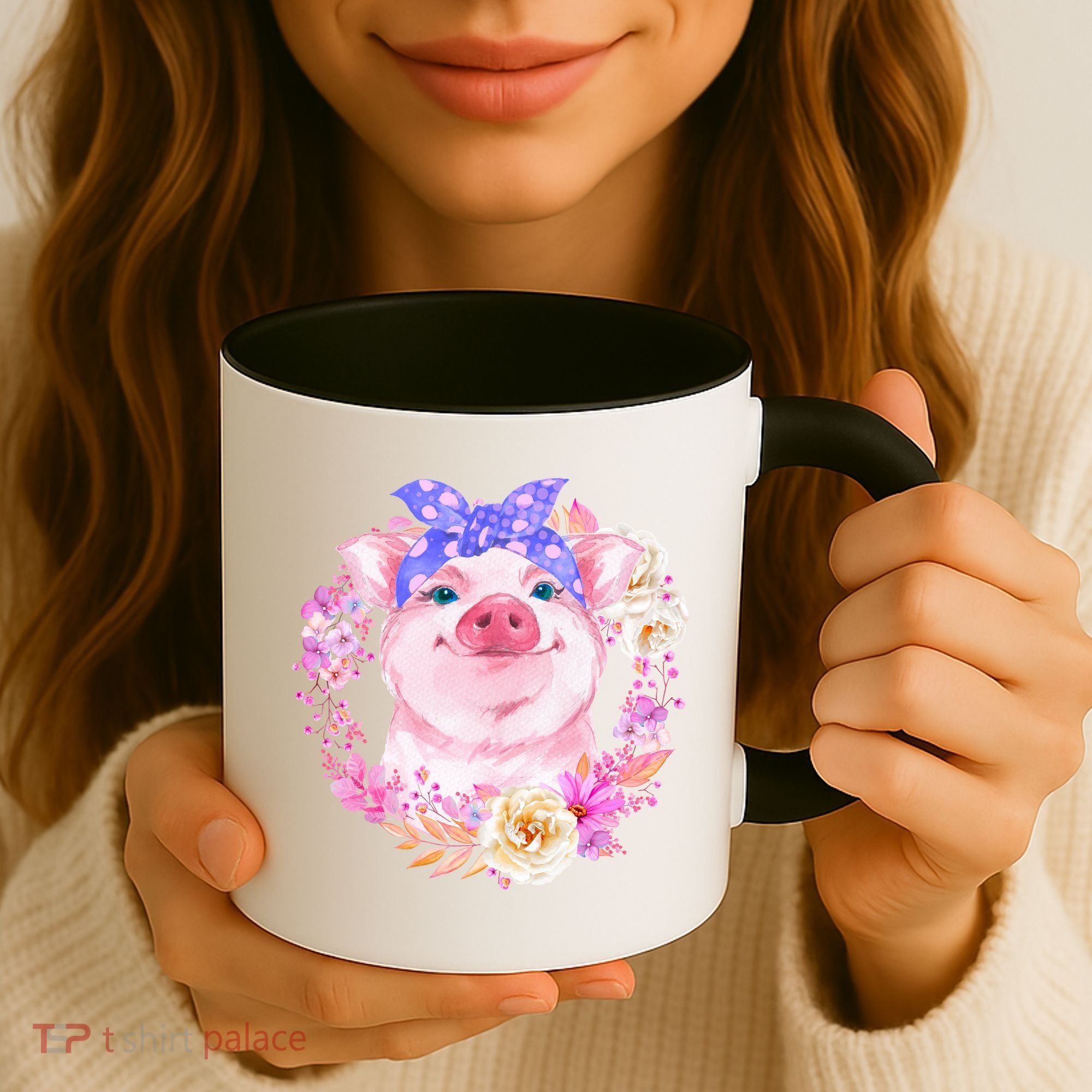 Cute Bandanna Pig Floral Coffee Mug