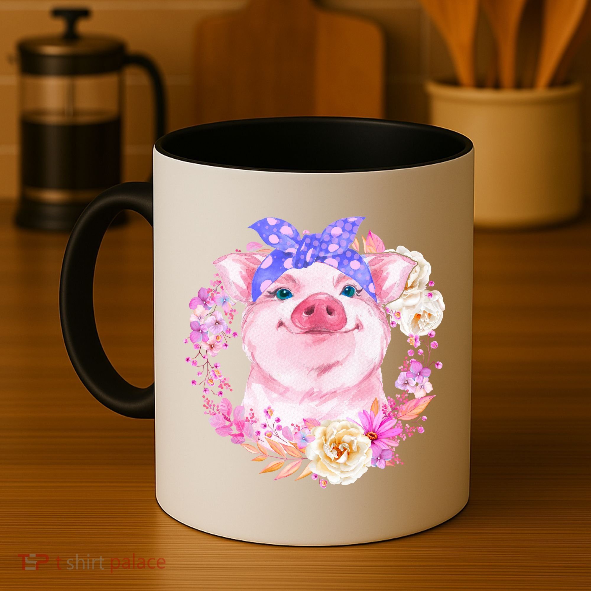 Cute Bandanna Pig Floral Coffee Mug
