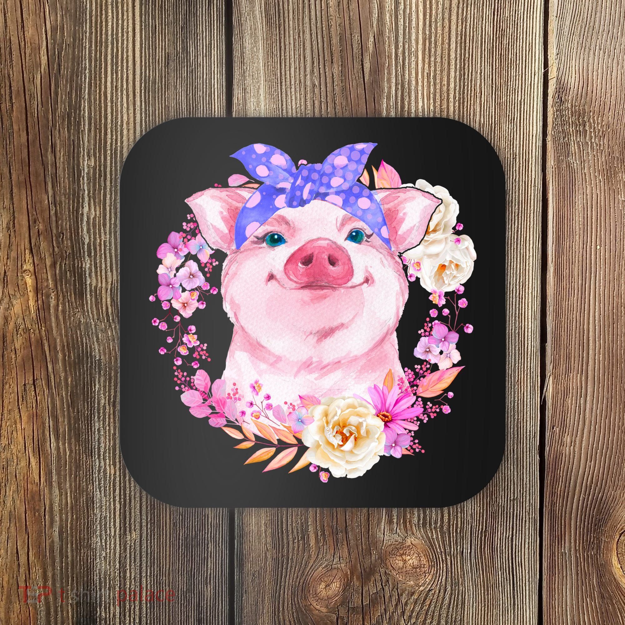 Cute Bandanna Pig Floral Coaster