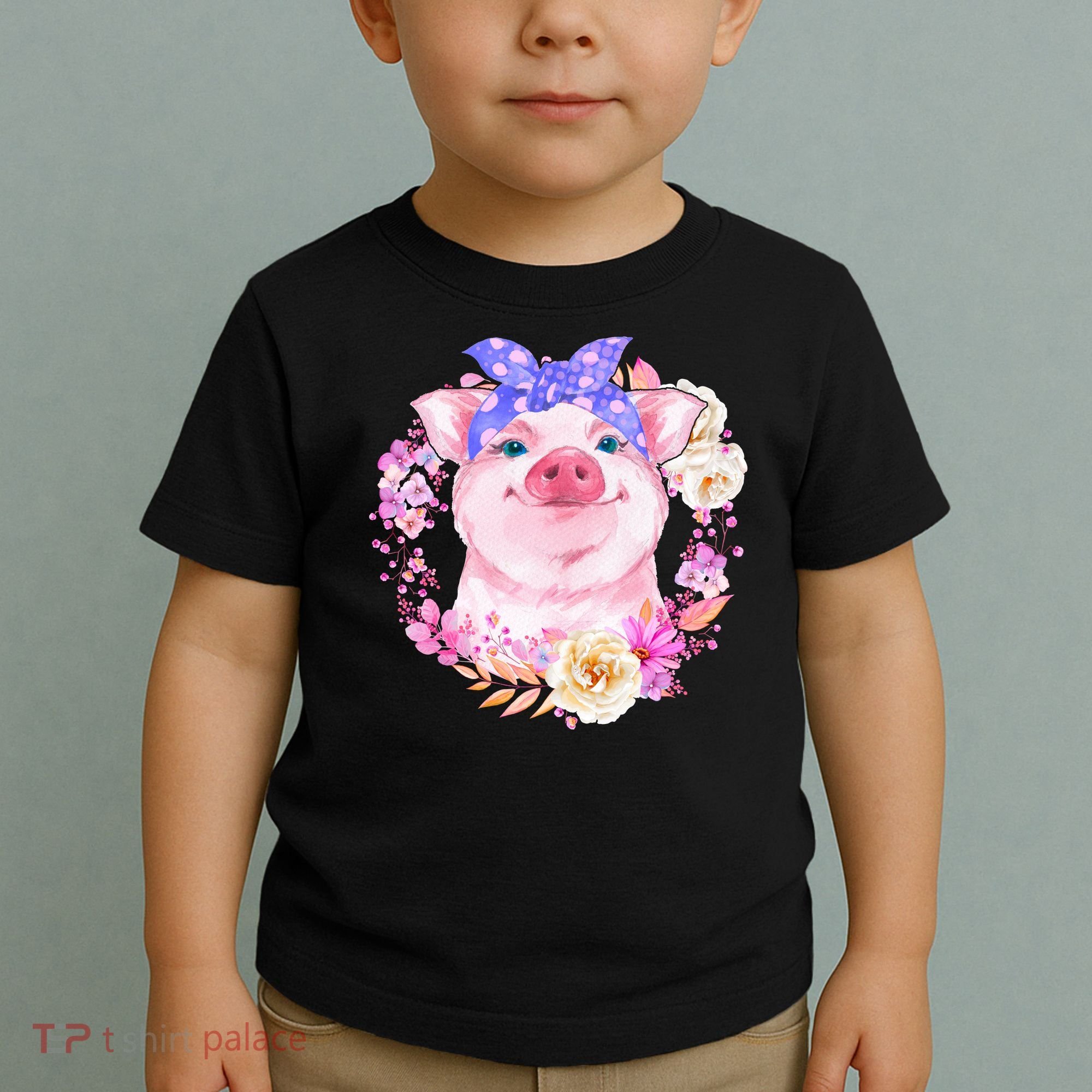 Cute Bandanna Pig Floral Toddler T-Shirt