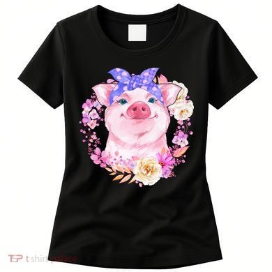 Cute Bandanna Pig Floral Women's T-Shirt