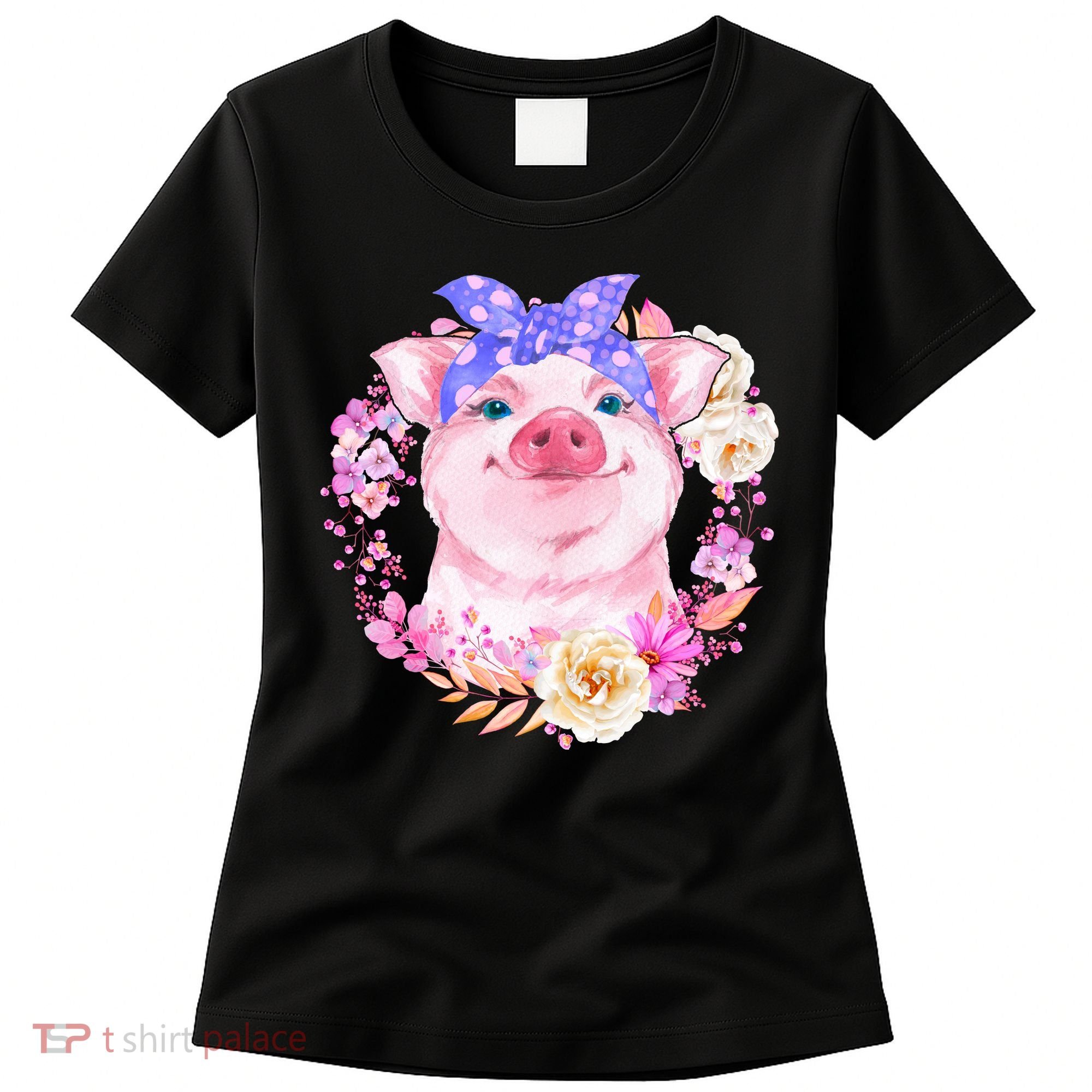 Cute Bandanna Pig Floral Women's T-Shirt