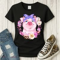 Cute Bandanna Pig Floral Women's T-Shirt thumb 3