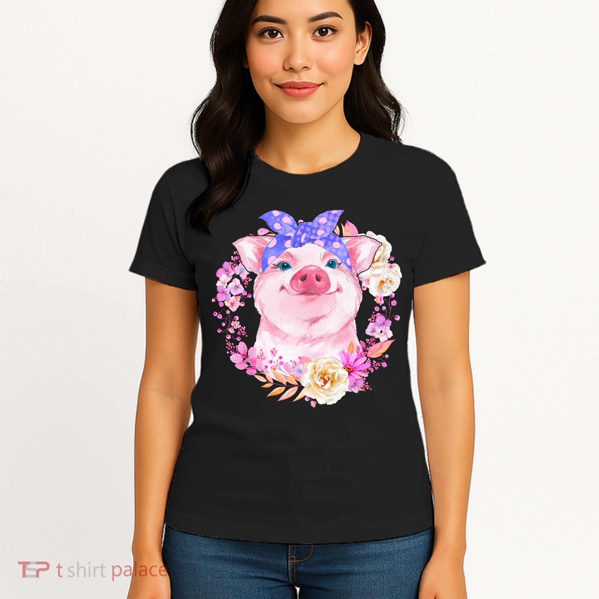 Cute Bandanna Pig Floral Women's T-Shirt