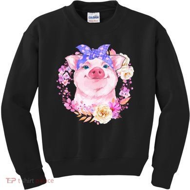 Cute Bandanna Pig Floral Kids Sweatshirt