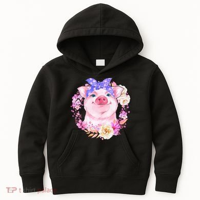Cute Bandanna Pig Floral Kids Hoodie