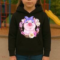 Cute Bandanna Pig Floral Kids Hoodie thumb 3