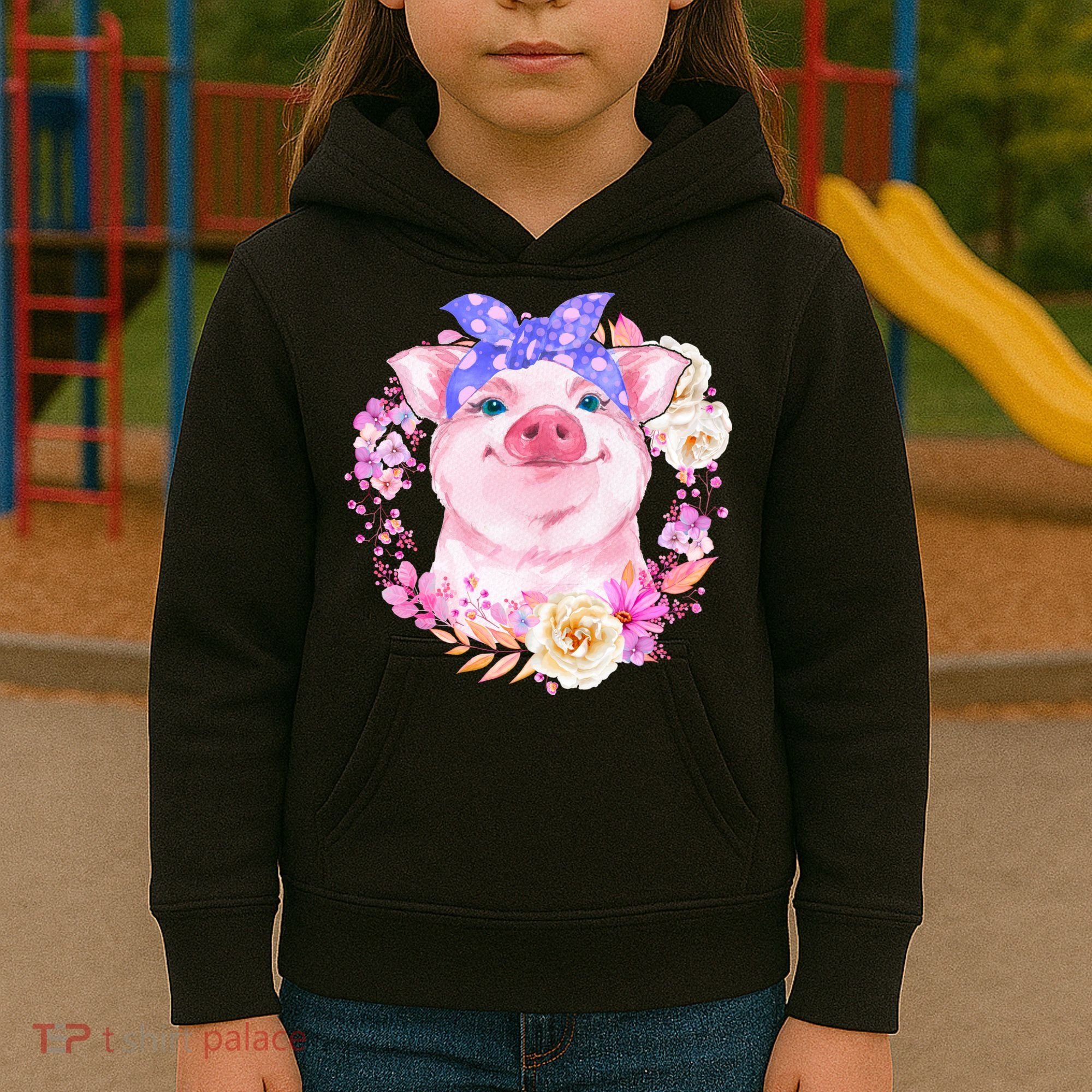Cute Bandanna Pig Floral Kids Hoodie