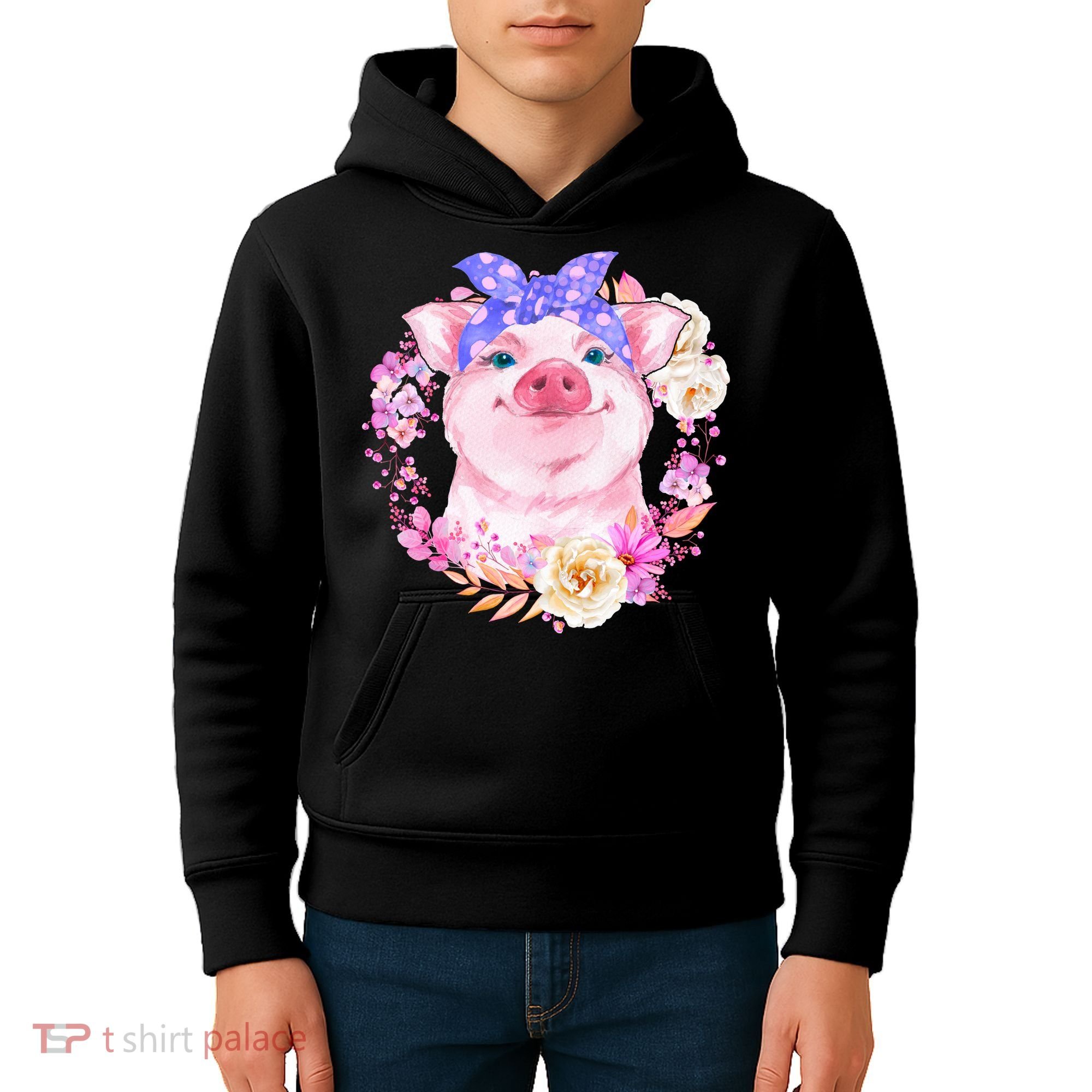 Cute Bandanna Pig Floral Kids Hoodie