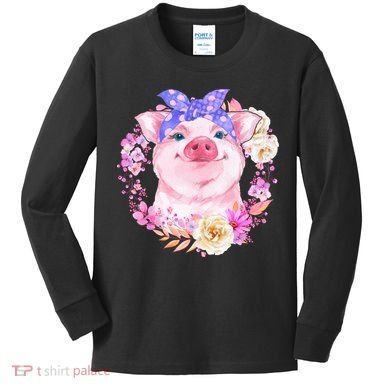 Cute Bandanna Pig Floral Kids Long Sleeve Shirt