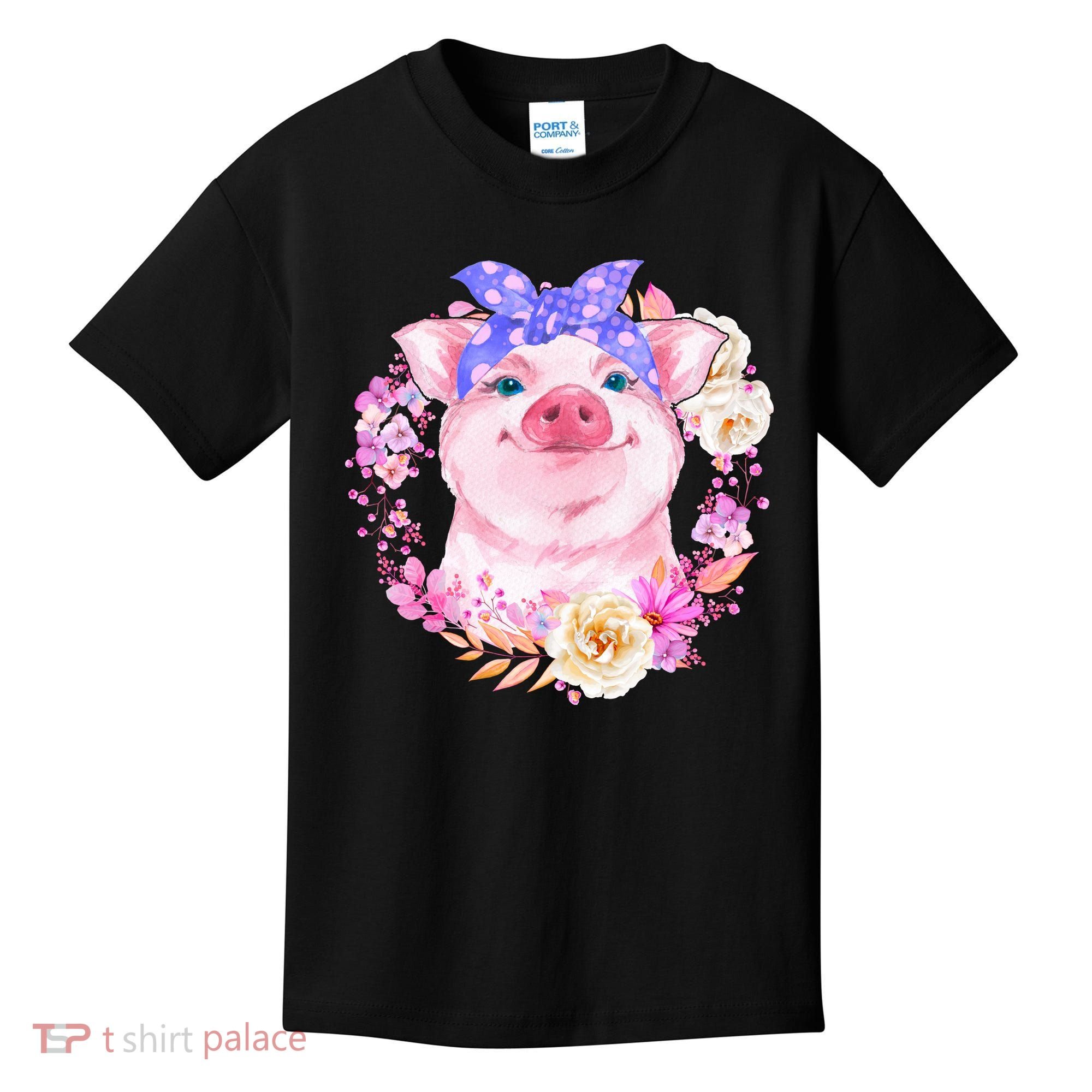 Cute Bandanna Pig Floral Kids T-Shirt