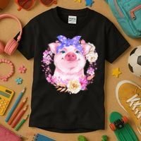 Cute Bandanna Pig Floral Kids T-Shirt thumb 3