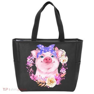 Cute Bandanna Pig Floral Tote Bag