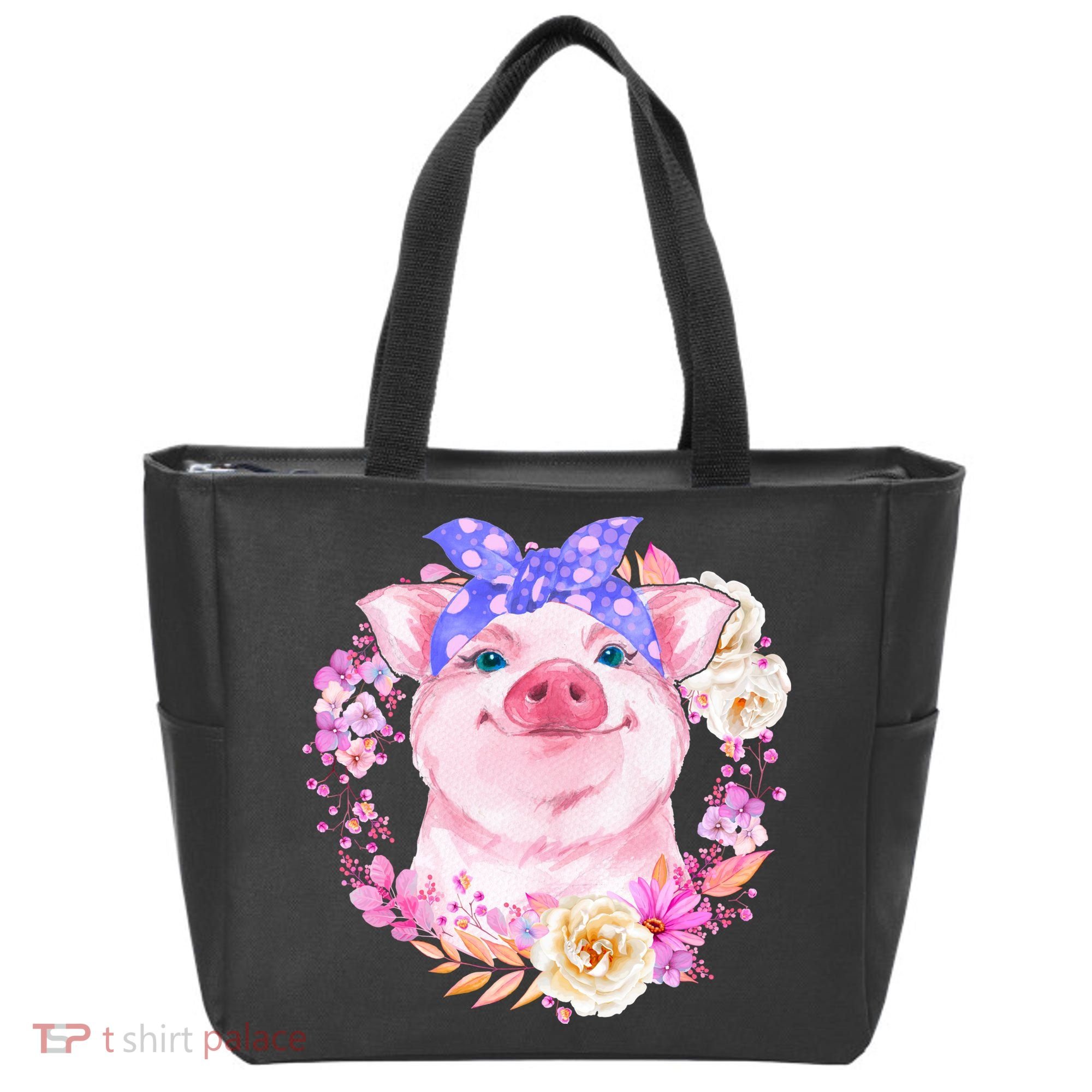 Cute Bandanna Pig Floral Tote Bag