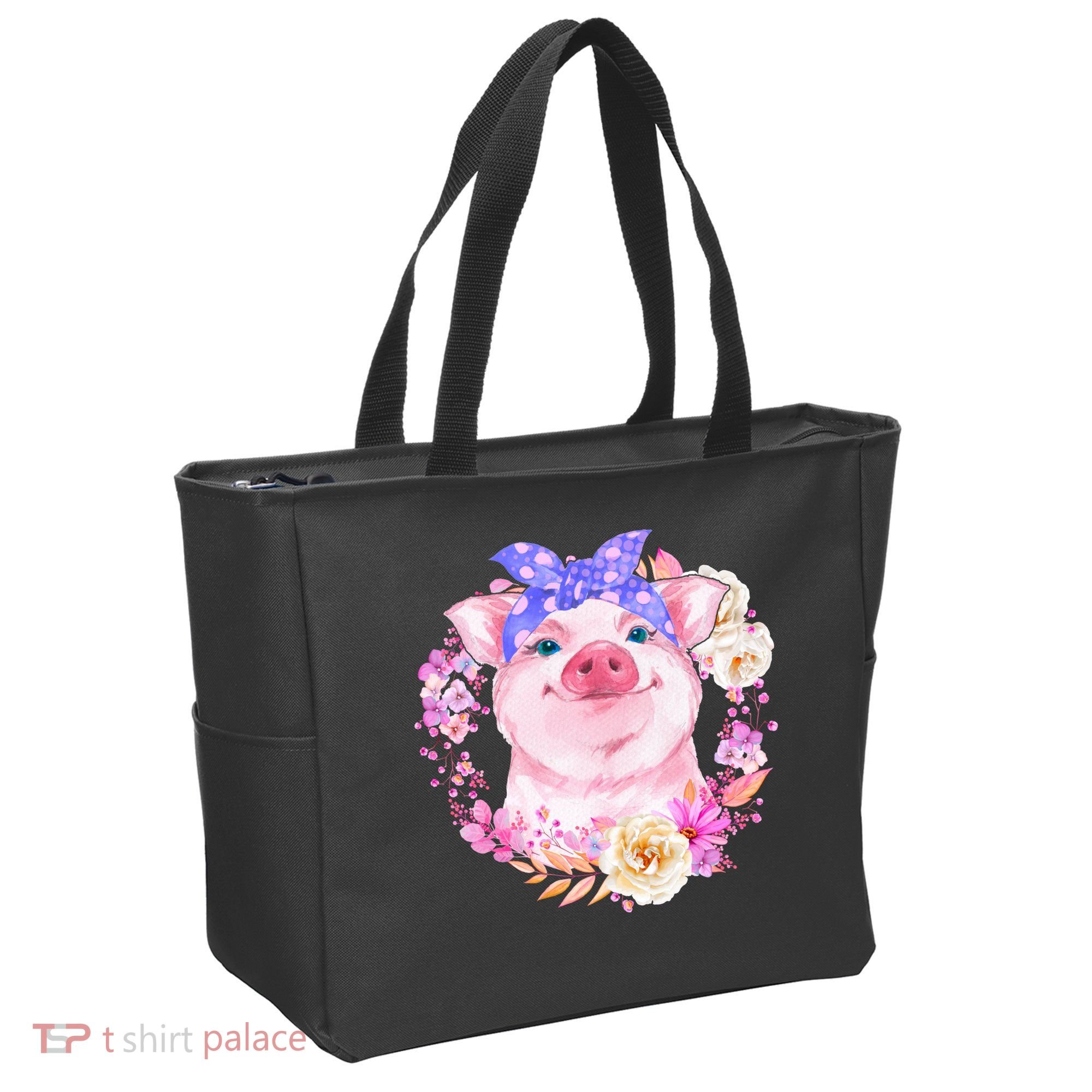 Cute Bandanna Pig Floral Tote Bag