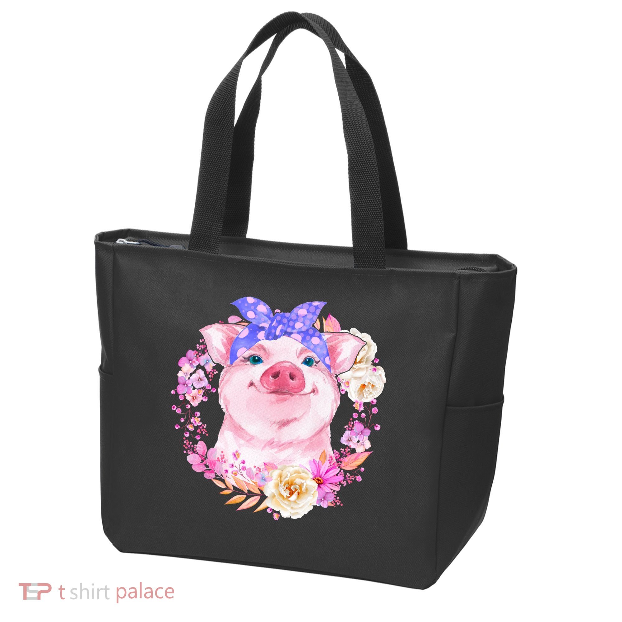 Cute Bandanna Pig Floral Tote Bag