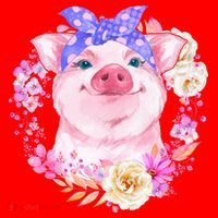 Cute Bandanna Pig Floral Santa Hat thumb 1