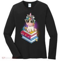 Cute Book Lover Unicorn Back to School Women's Long Sleeve Shirt thumb 0