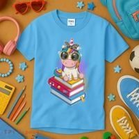 Cute Book Lover Unicorn Back to School Kids T-Shirt thumb 3