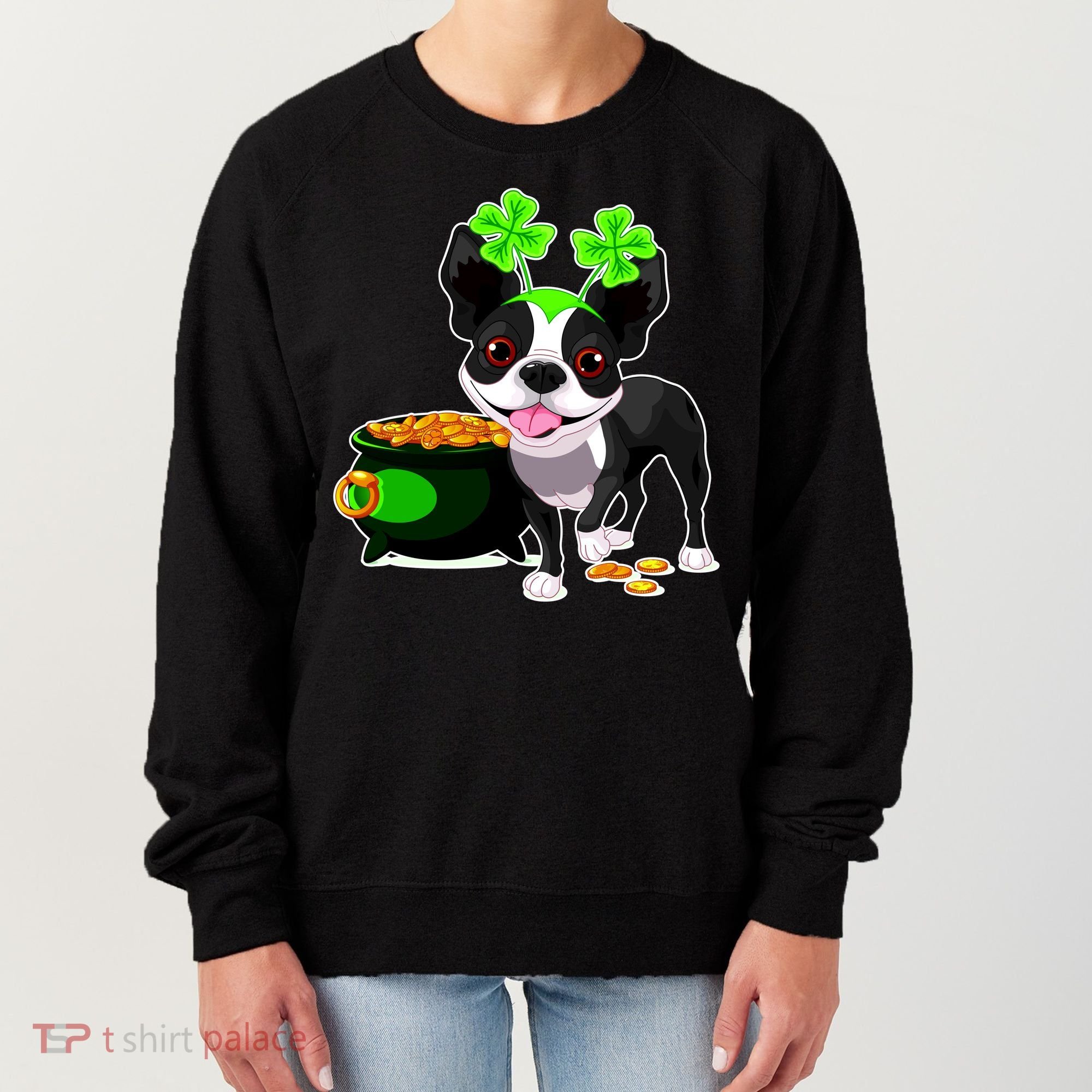 Cute Boston Terrier Shamrock St. Patrick's Day Women's Sweatshirt