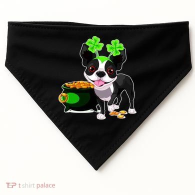 Cute Boston Terrier Shamrock St. Patrick's Day USA-Made Doggie Bandana