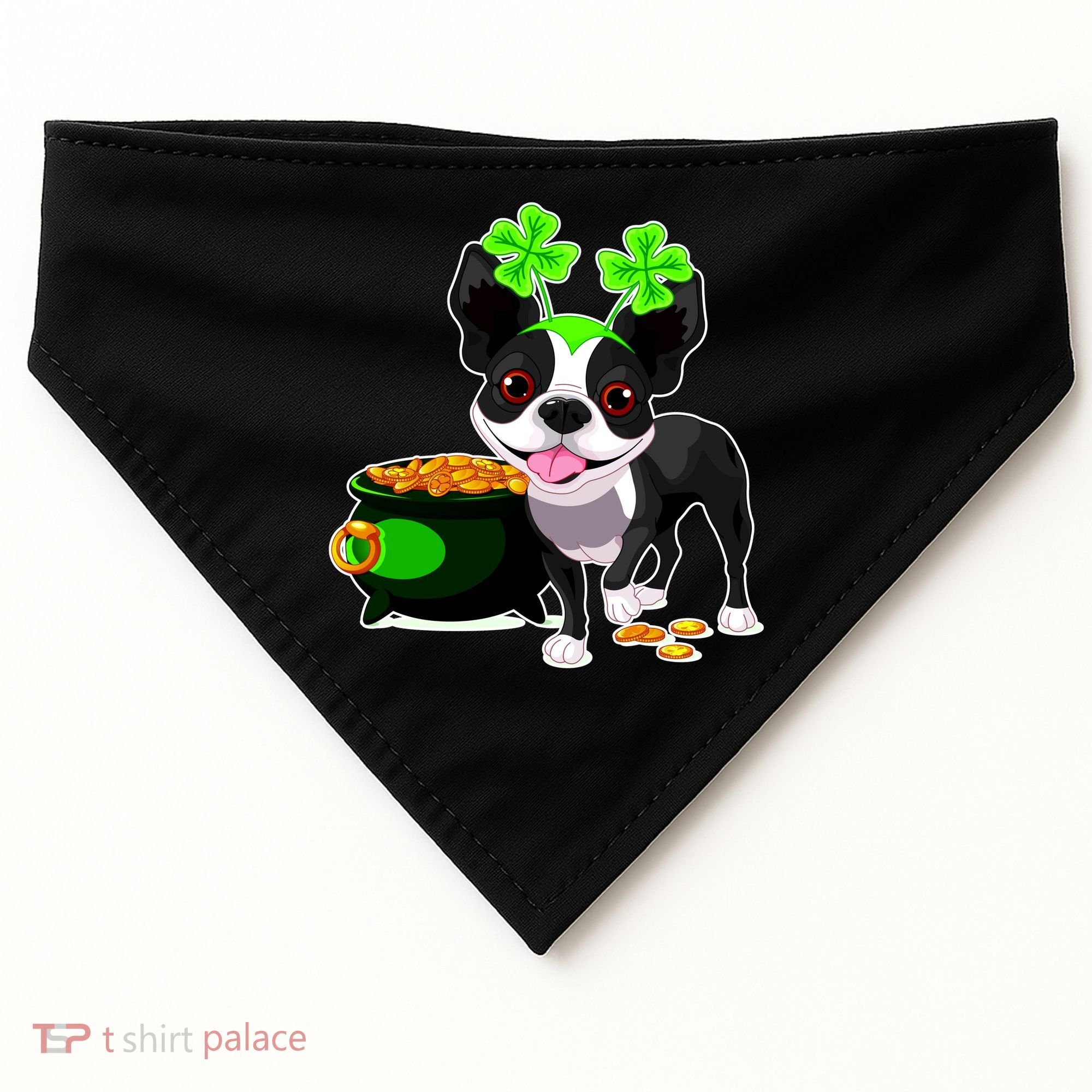 Cute Boston Terrier Shamrock St. Patrick's Day USA-Made Doggie Bandana