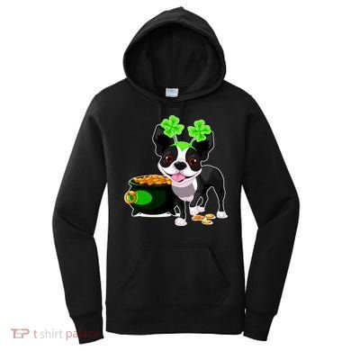 Cute Boston Terrier Shamrock St. Patrick's Day Women's Hoodie