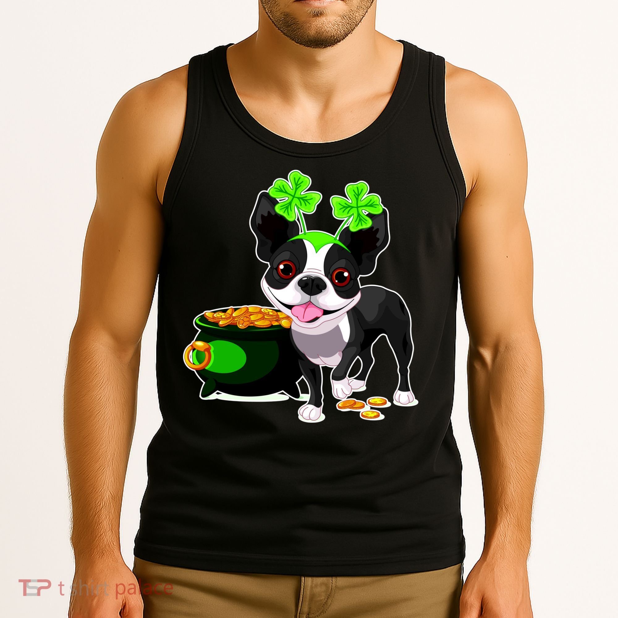 Cute Boston Terrier Shamrock St. Patrick's Day Tank Top