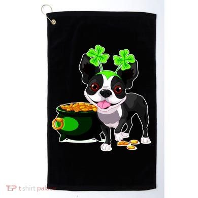 Cute Boston Terrier Shamrock St. Patrick's Day Golf Towel
