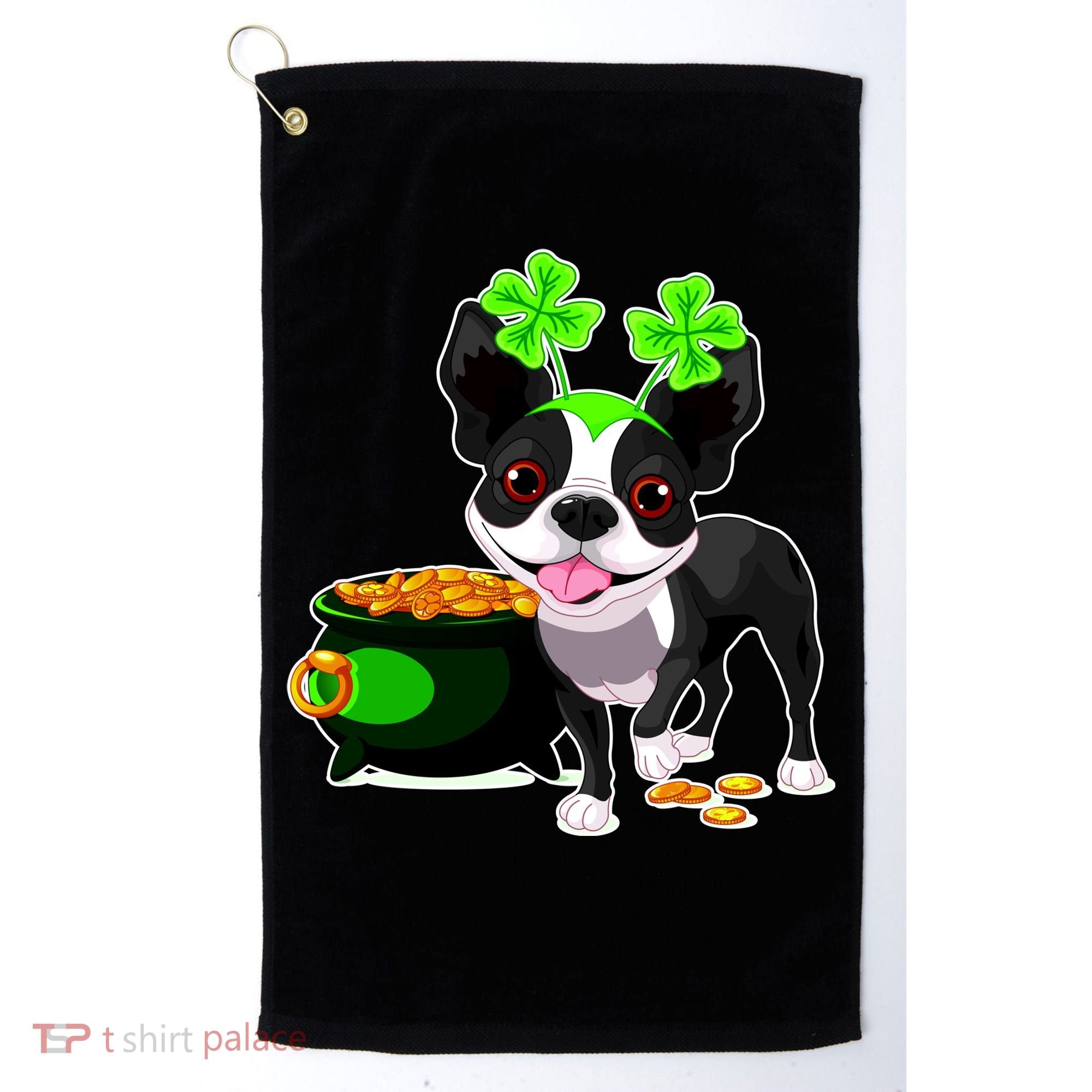 Cute Boston Terrier Shamrock St. Patrick's Day Golf Towel