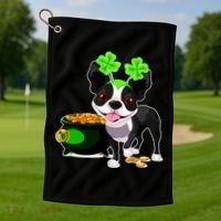 Cute Boston Terrier Shamrock St. Patrick's Day Golf Towel thumb 1