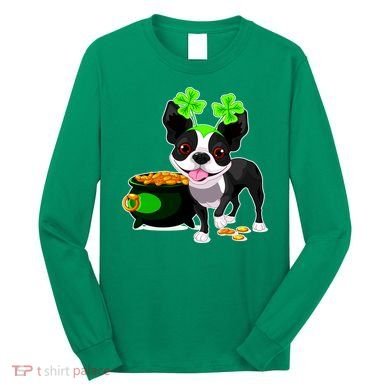 Cute Boston Terrier Shamrock St. Patrick's Day Long Sleeve Shirt