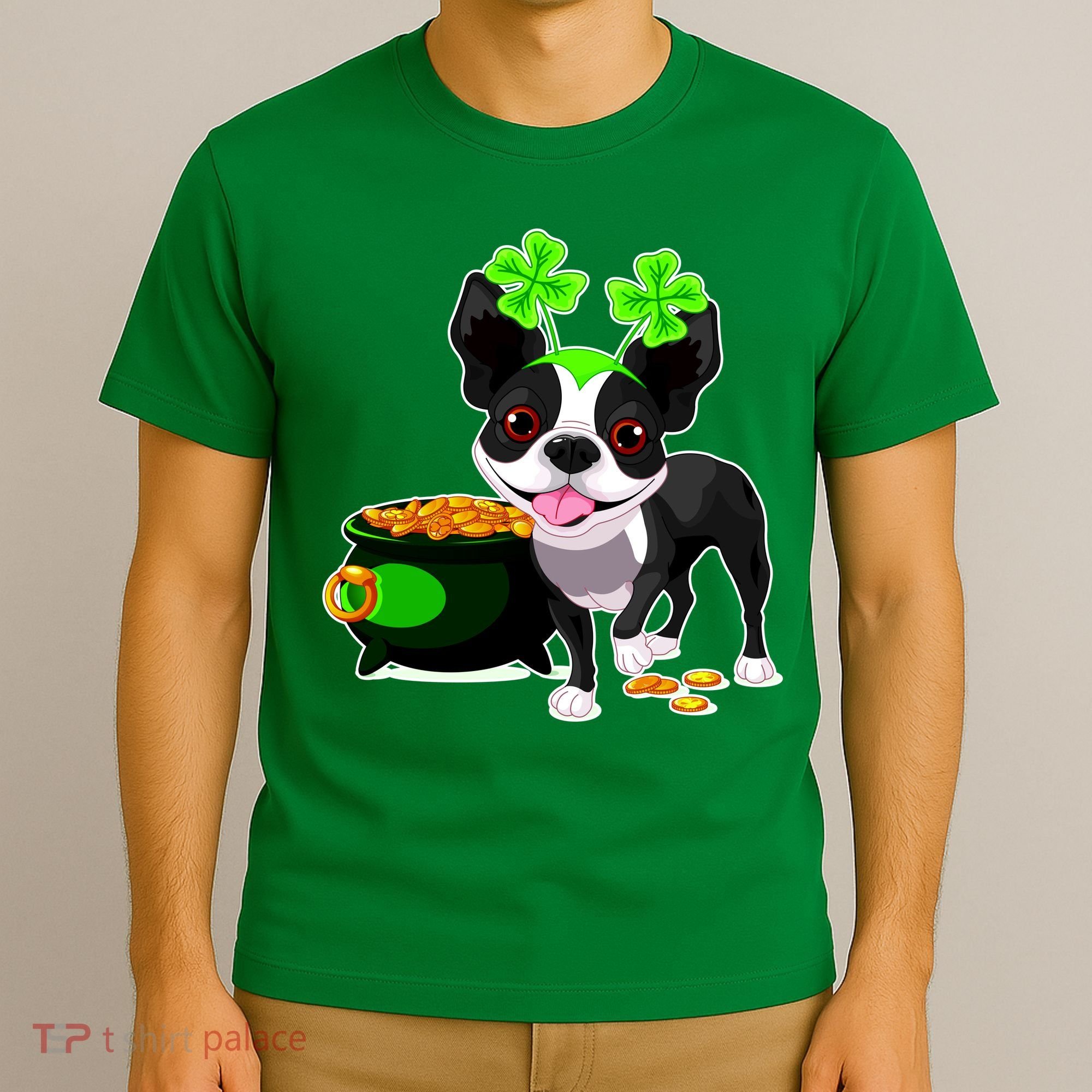 Cute Boston Terrier Shamrock St. Patrick's Day T-Shirt