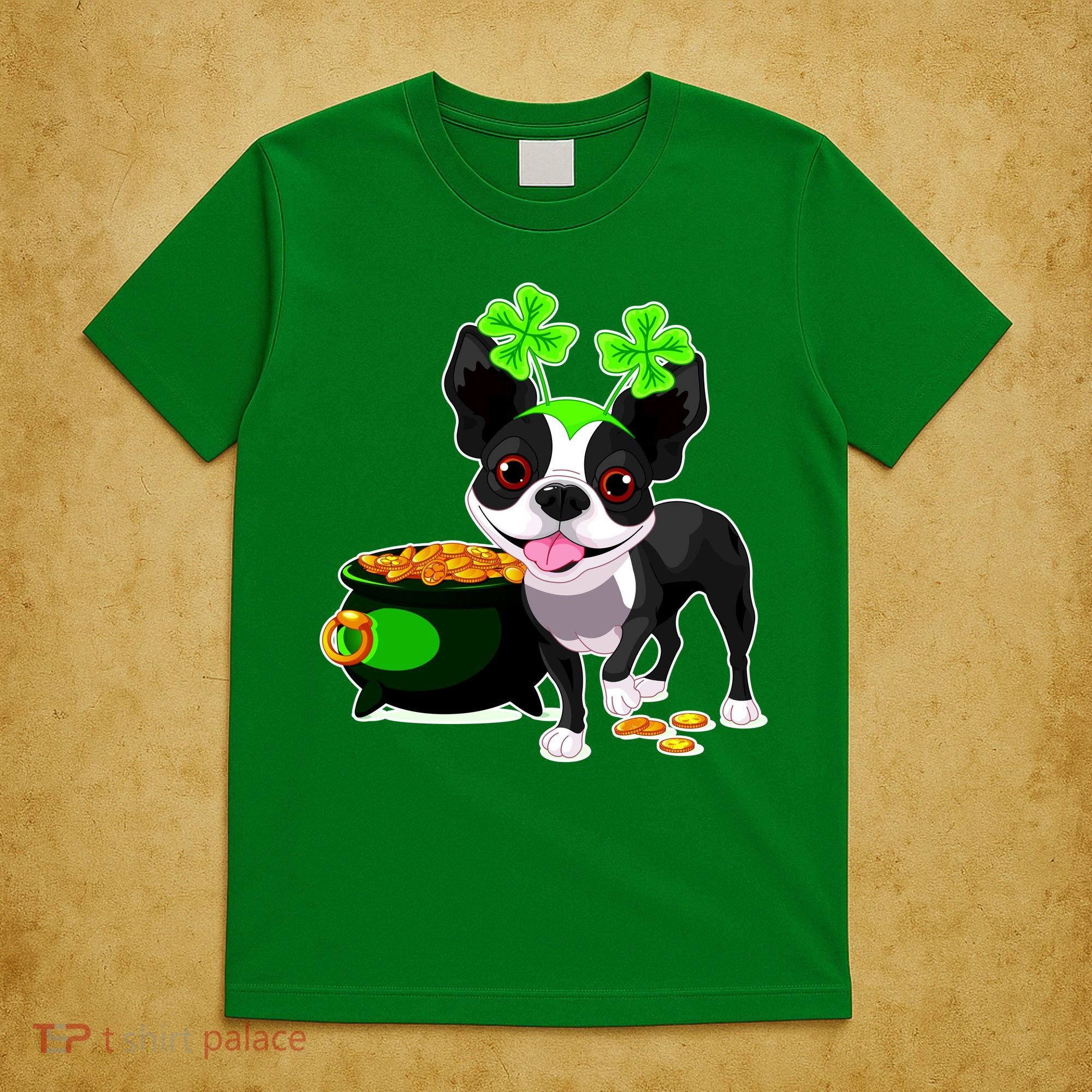 Cute Boston Terrier Shamrock St. Patrick's Day T-Shirt