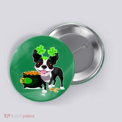 Cute Boston Terrier Shamrock St. Patrick's Day Button