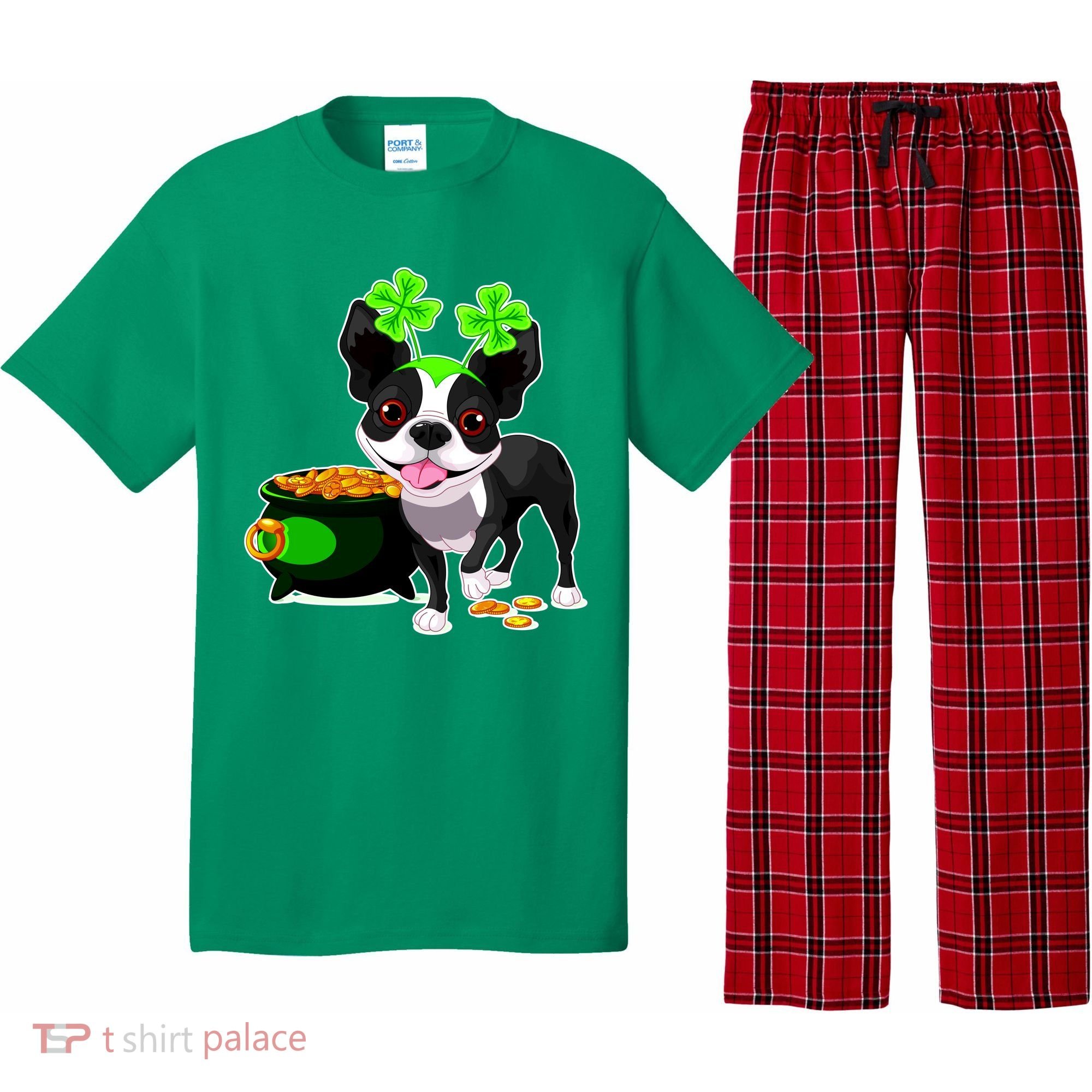 Cute Boston Terrier Shamrock St. Patrick's Day Pajama Set