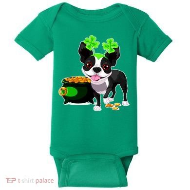 Cute Boston Terrier Shamrock St. Patrick's Day Baby Bodysuit