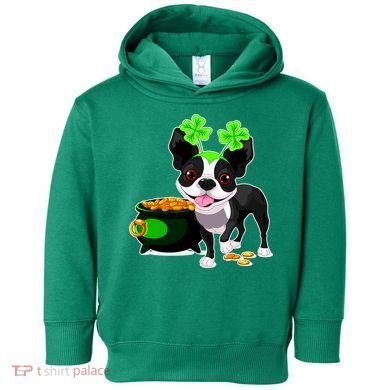 Cute Boston Terrier Shamrock St. Patrick's Day Toddler Hoodie