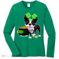Cute Boston Terrier Shamrock St. Patrick's Day Women's Long Sleeve Shirt thumb 0