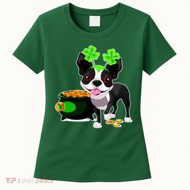 Cute Boston Terrier Shamrock St. Patrick's Day Women's T-Shirt