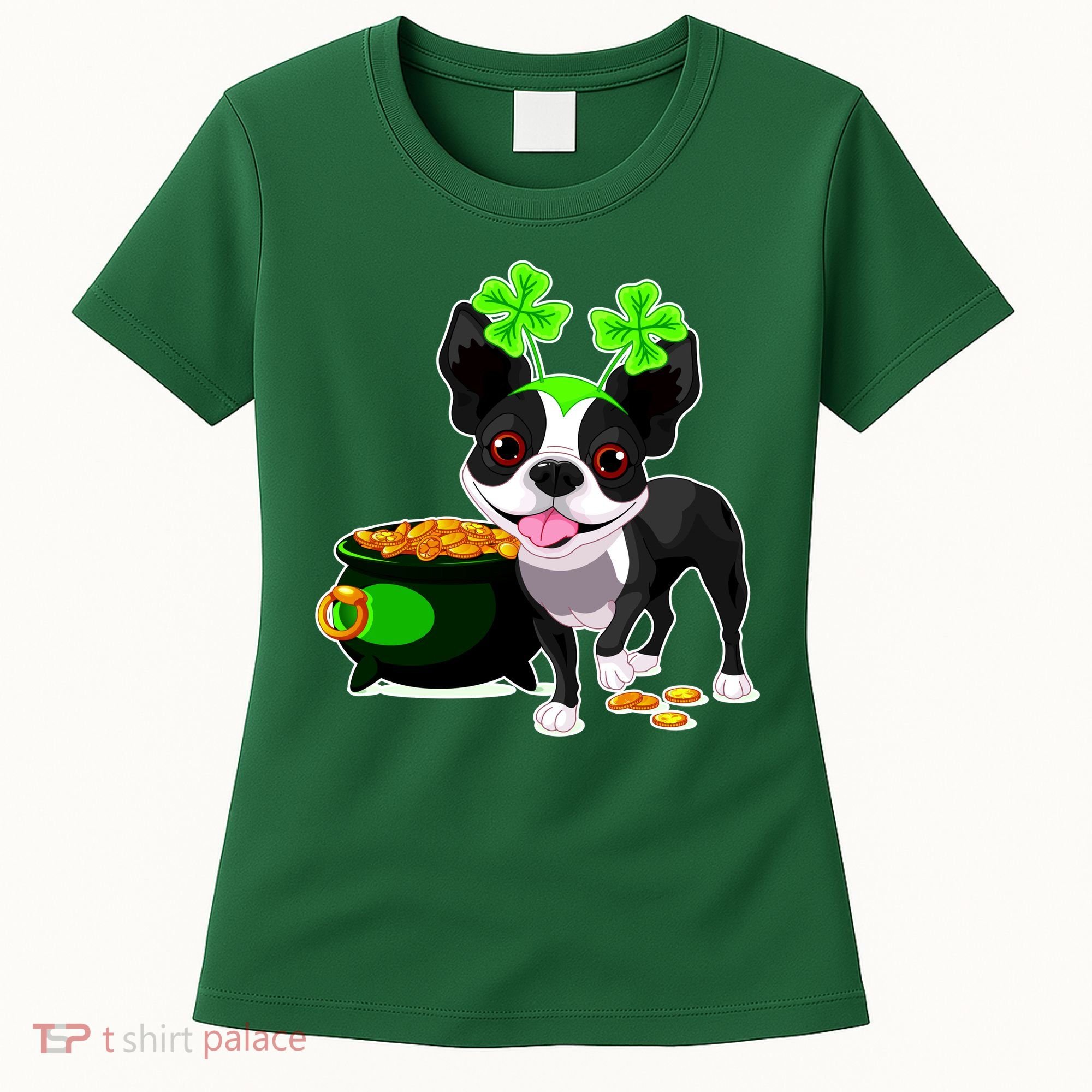 Cute Boston Terrier Shamrock St. Patrick's Day Women's T-Shirt