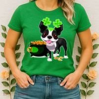 Cute Boston Terrier Shamrock St. Patrick's Day Women's T-Shirt thumb 2
