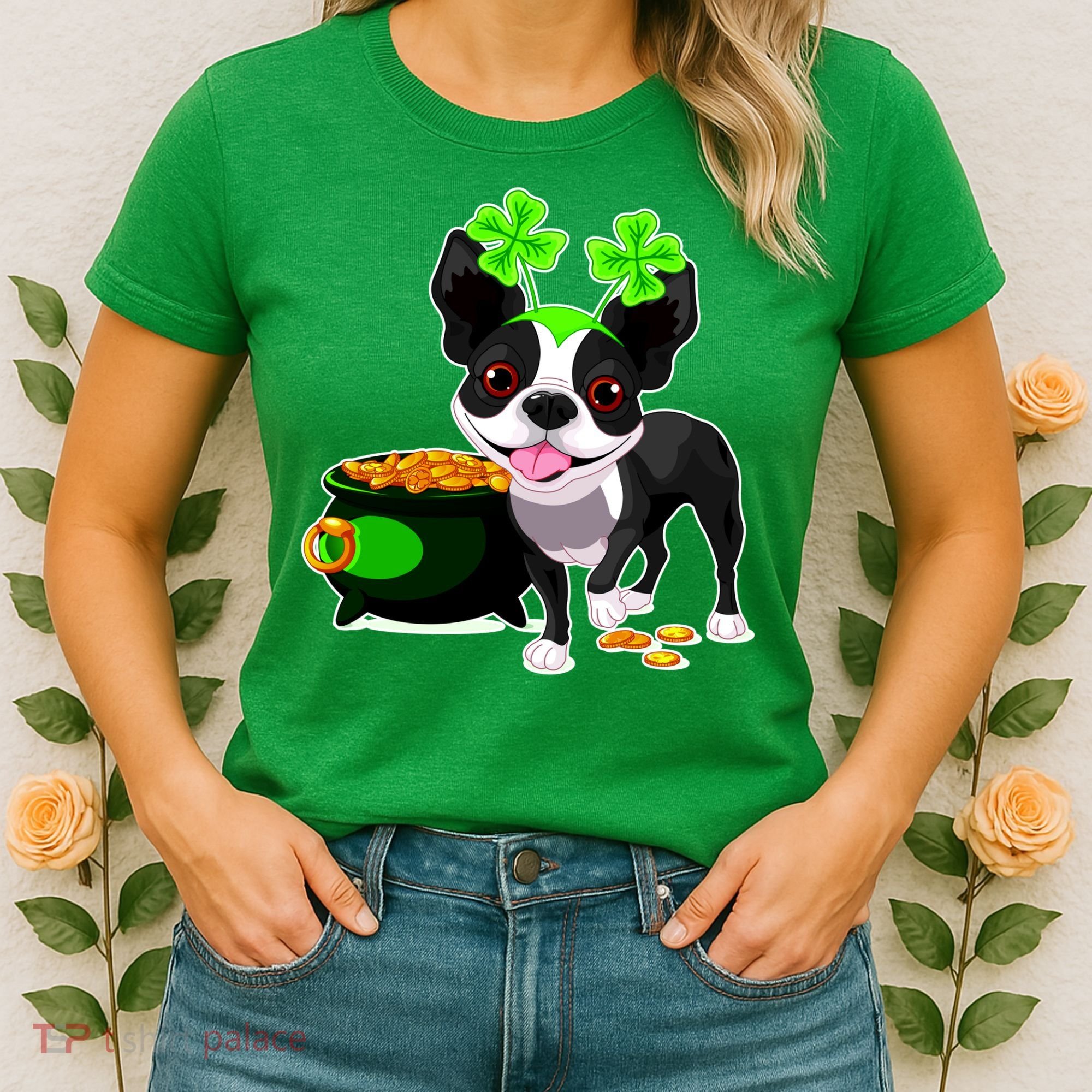 Cute Boston Terrier Shamrock St. Patrick's Day Women's T-Shirt