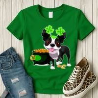 Cute Boston Terrier Shamrock St. Patrick's Day Women's T-Shirt thumb 3