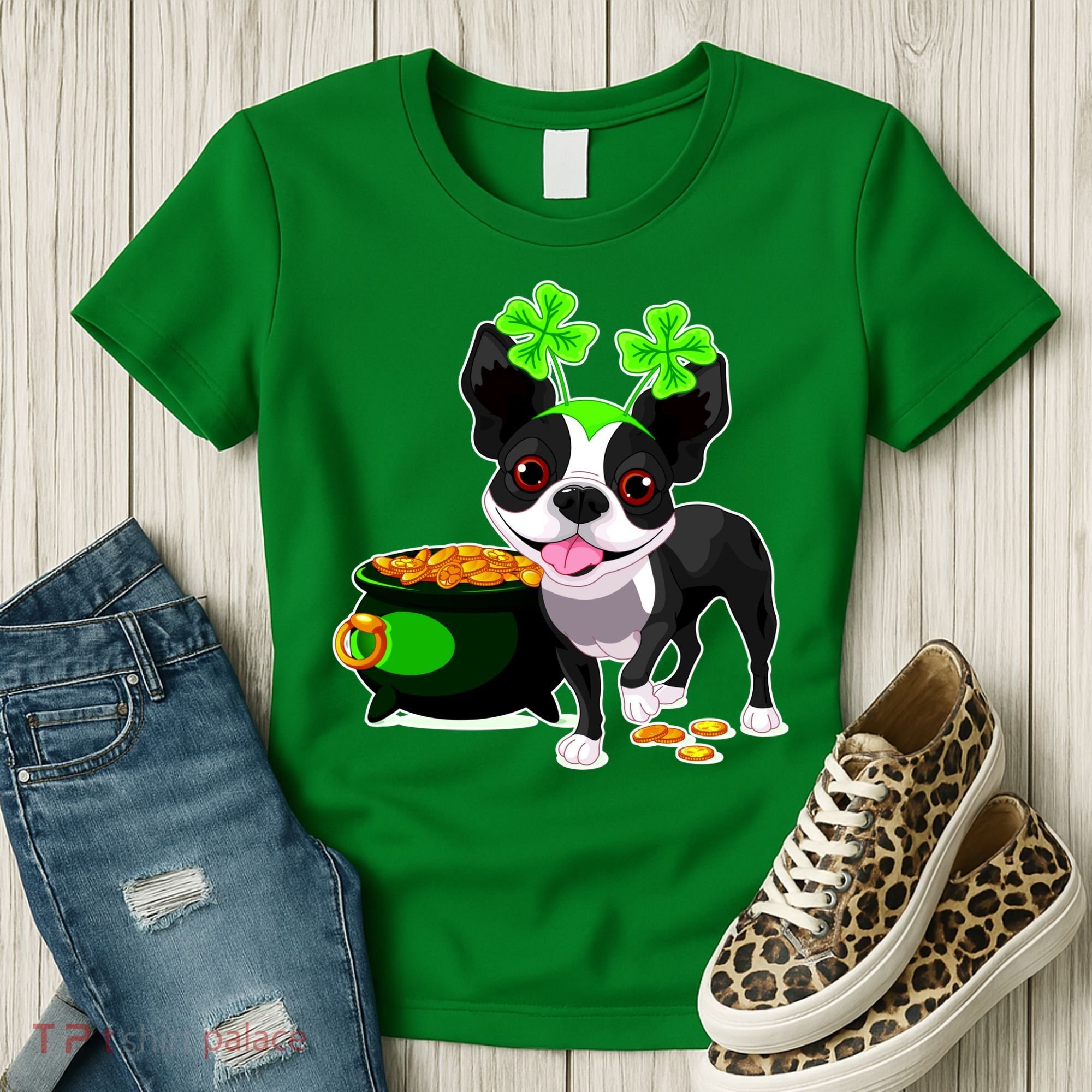 Cute Boston Terrier Shamrock St. Patrick's Day Women's T-Shirt